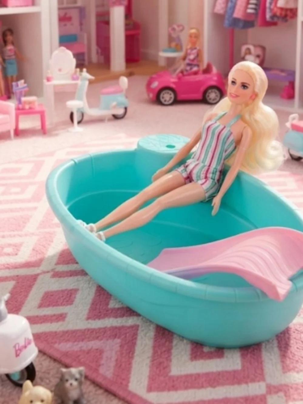 Barbie Kids Aqua Bath Tub Playset with Pink Slide Doll Included